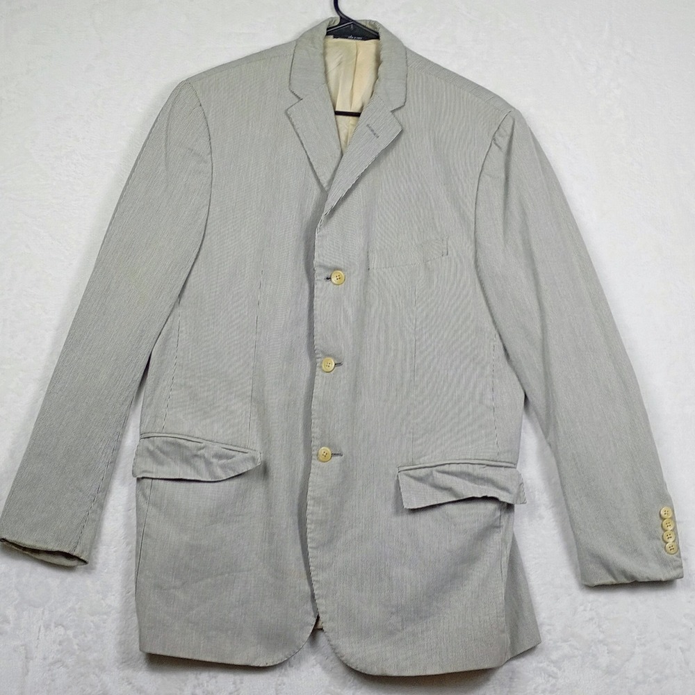 Polo Ralph Lauren Seersucker Blazer Mens 54R Made in Italy Blue White Pinstripe